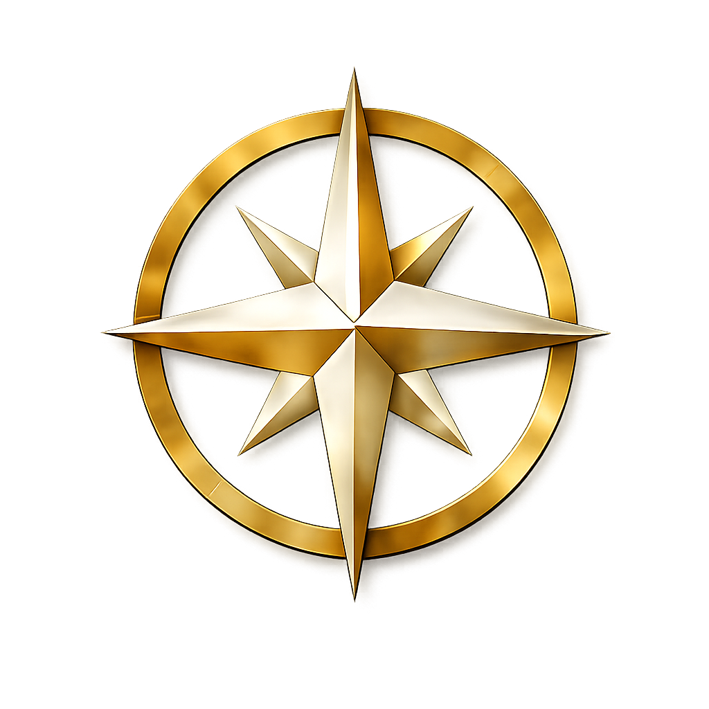 Golden compass rose with reflective frame